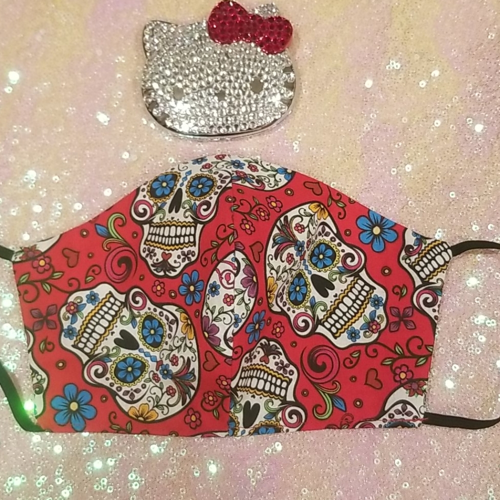 💖SALE💖Folklorical "Sugar Skulls" Reversible Mask - Picture 3 of 5